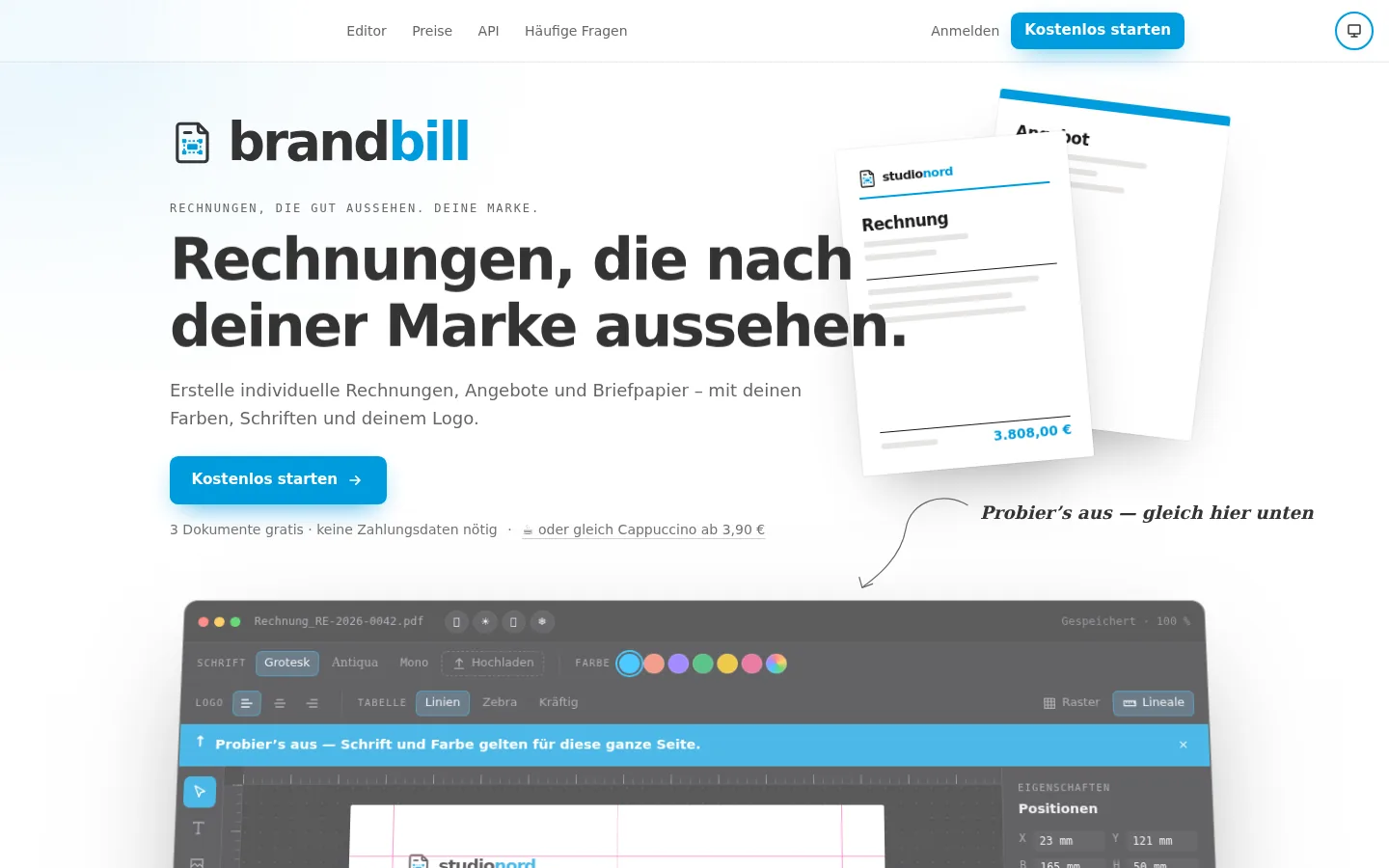 brandbill Startseite mit Editor-Vorschau